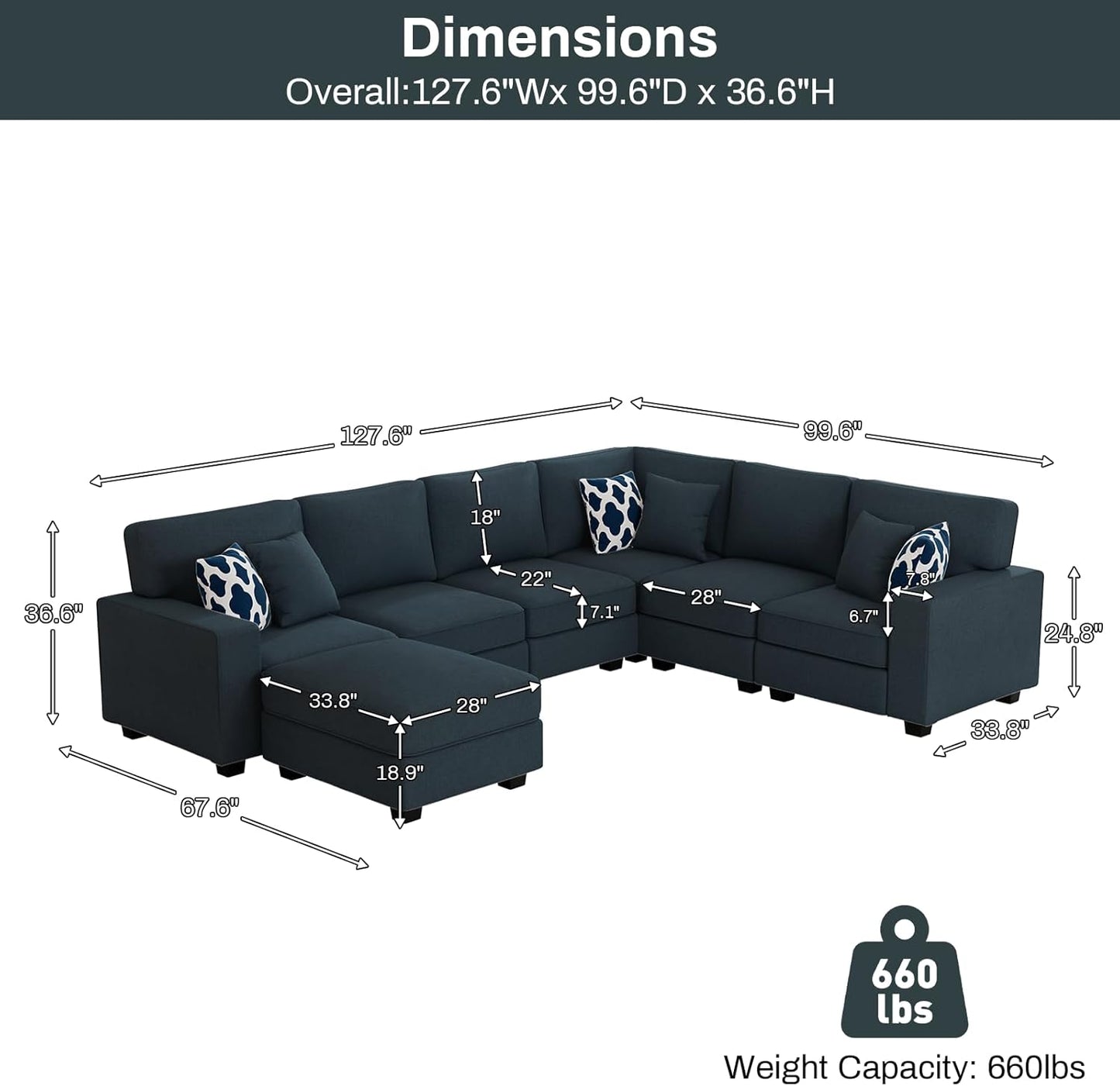 L Lengend Vansen Modular Sectional Sofa U Shaped Couch with Ottoman Modern Reversible Corner