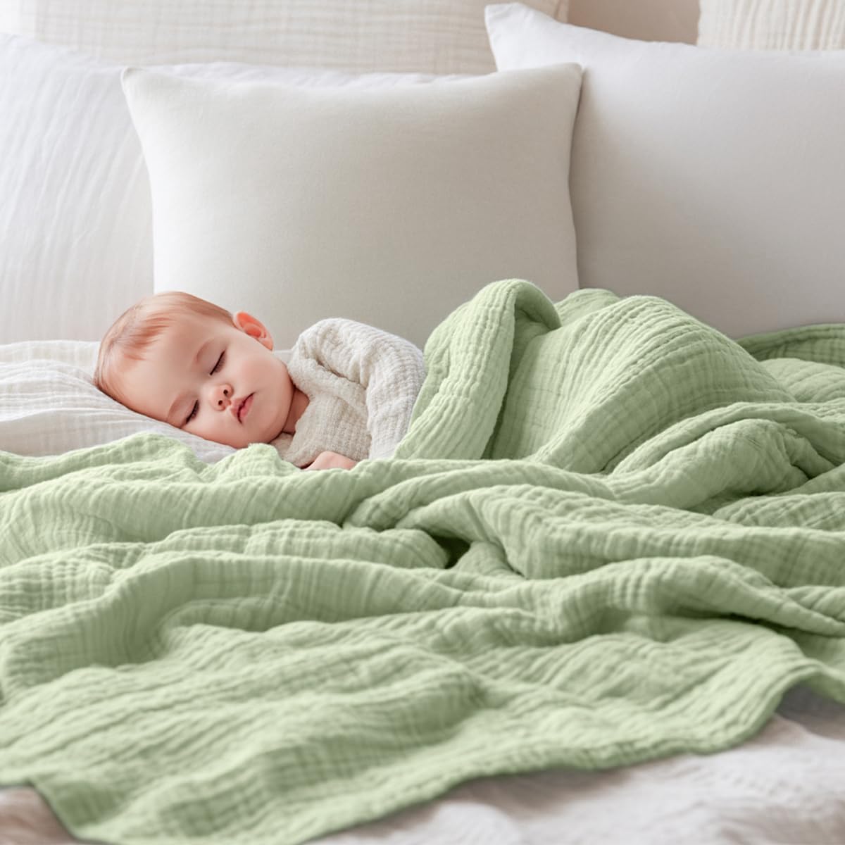 EMME Muslin Baby Blankets 100% Cotton 4-Layer Swaddle 40"x50" Lightweight Soft Breathable for