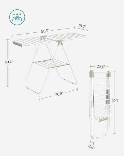 SONGMICS Clothes Drying Rack, with Sock Clips, Metal Laundry Rack, Foldable, Space-Saving