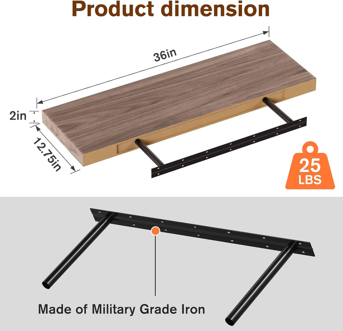 Floating Shelf, Set of 2 Wall Shelf, 36 in W x 12.75 in D x 2 in H Wooden Floating Wall Shelf with
