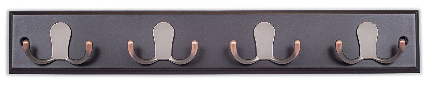 BIRDROCK HOME Dual Hook Coat Rack | 4 Dual Hooks | Wall Mounted Hat Key Rack Rail | Oil Rubbed