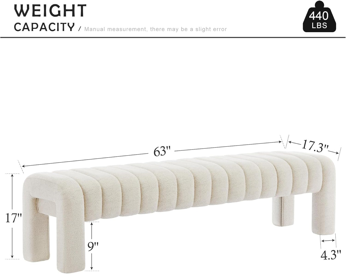 63" Bedroom Bench, Upholstered Entryway Bench, Modern End of Bed Ottoman with Solid Wood Legs and
