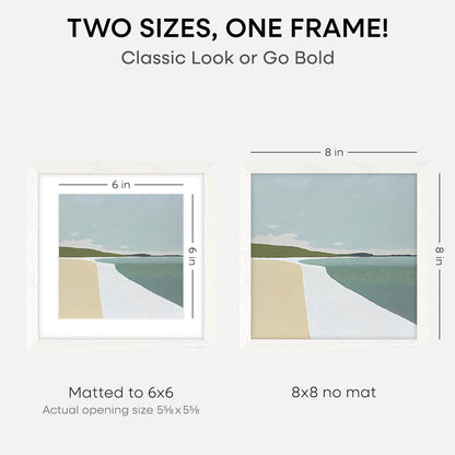 Homeforia 8x8 Picture Frames White, High-End Oak 8 x 8 Square Wood Frame with Mat 6 by 6 Photo, 8x8