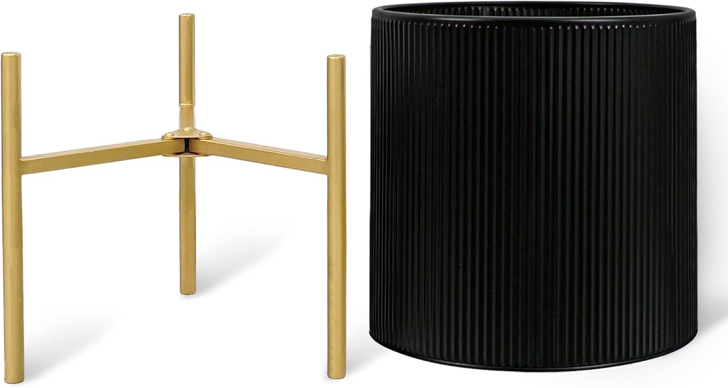 ARNIS Modern Plant Pots, Set of 2 Round Large Planters with Stand, Large Size Metal Pots with