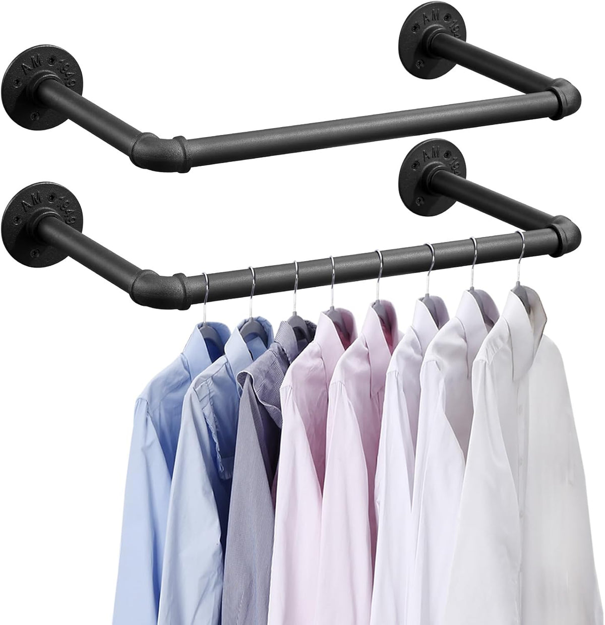 Industrial Pipe Clothes Rack Set of 2, 21” Heavy Duty Wall Mounted Clothing Rack Multi-Purpose
