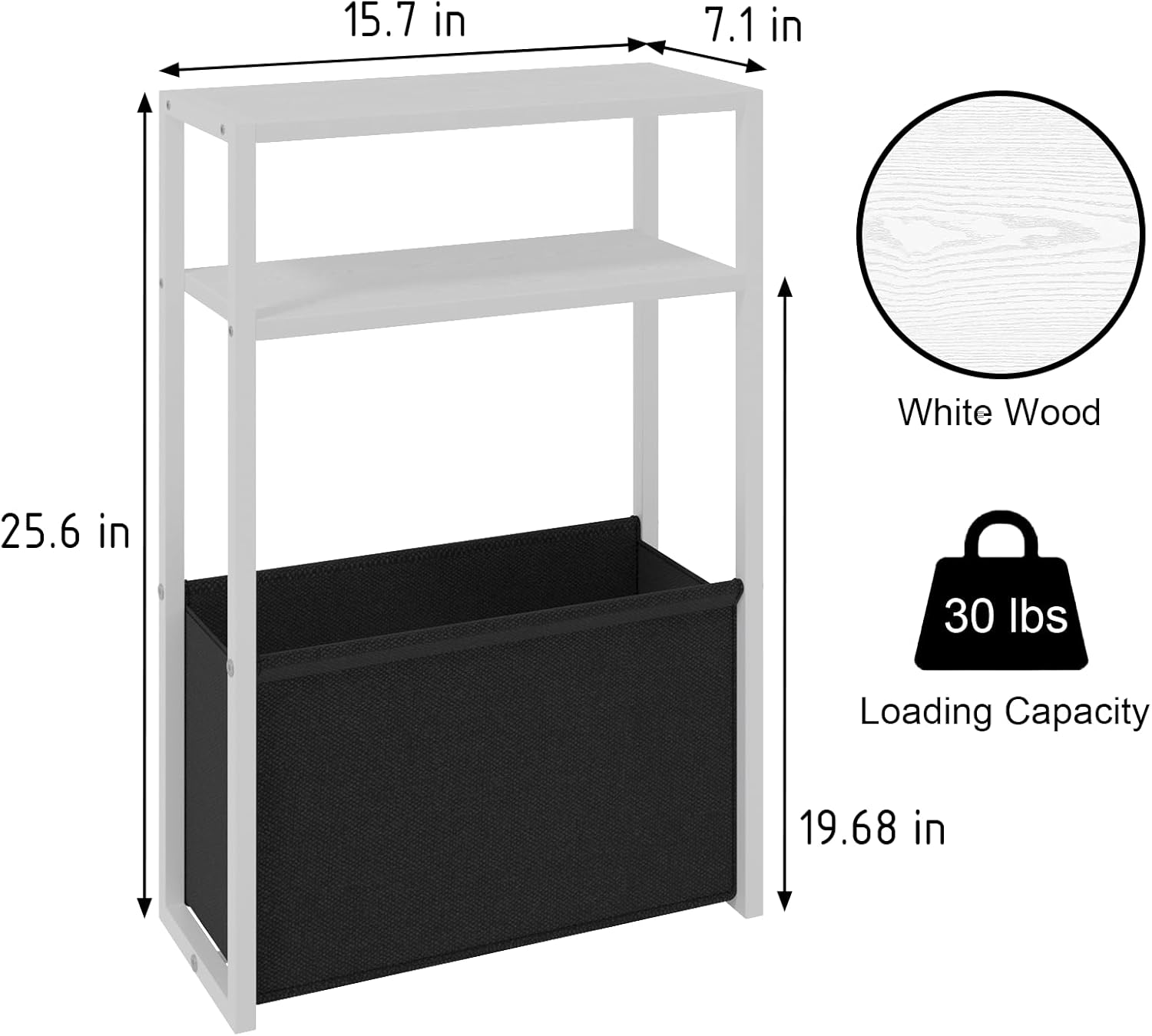 Narrow Side Table, Slim End Tables with Fabric Basket, Skinny Table for Small Spaces, Thin Bedside