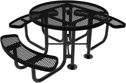 Heavy-Duty Portable Outdoor Picnic Table with Umbrella Hole, Expanded Metal Patio Dining Furniture