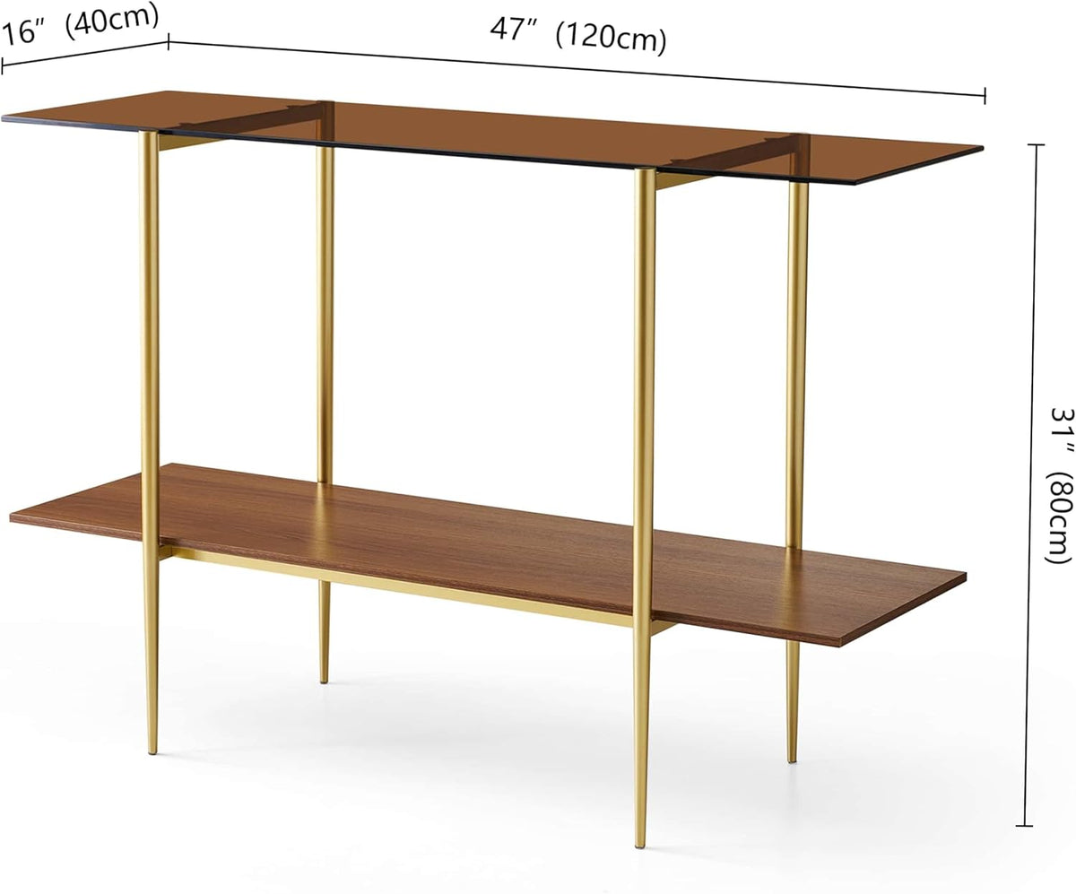 Extra Large Glass Console Table for Living Room, Foyer & Entrance, L47 x W16 x H31, Mid-Century