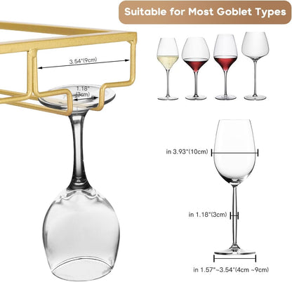 Xverycan Wine Glass Rack Under Cabinet, 6 Row Extreme Large Stemware Hanger, Metal Wine Goblet