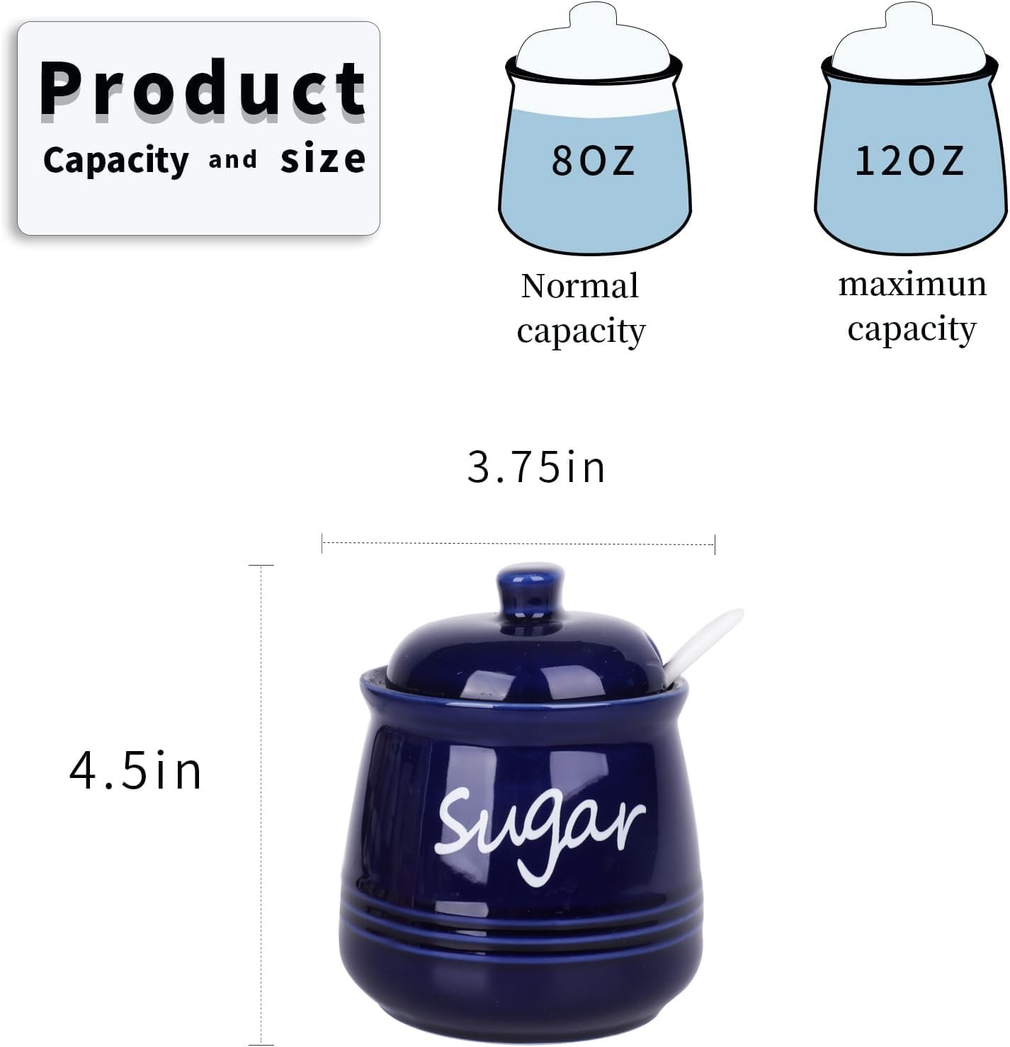 HAOTOP 12oz Sugar Bowl with Lid and Spoon,Ceramic Sugar Jar Sugar Dispenser Sugar Container Coffee