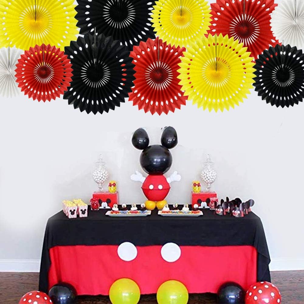 Red Yellow Black Hanging Tissue Honeycomb Round Paper Fans Decoration Kit for Baby Kid Shower Mouse