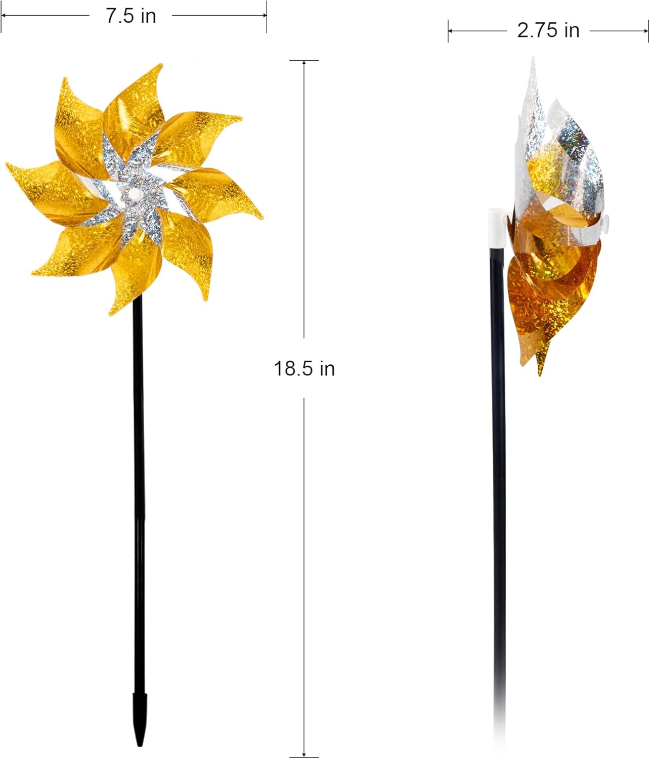 Hausse 10 Pack Reflective Pinwheels with Stakes, Extra Sparkly Pin Wheel for Garden Decor, Bird