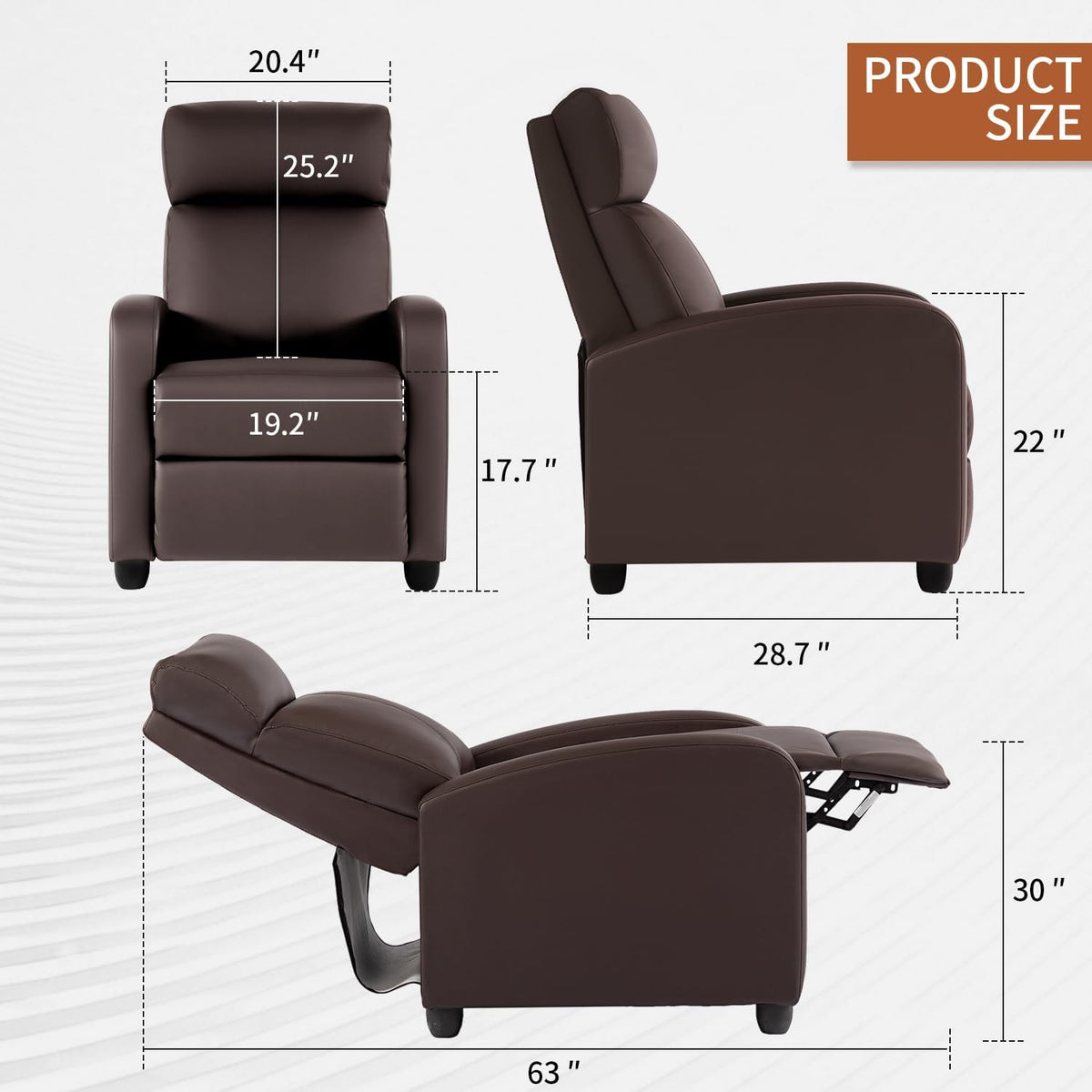 BestMassage | Recliner Chair | with 2 Point Massage Function | Leather Dark Brown | with Lumbar