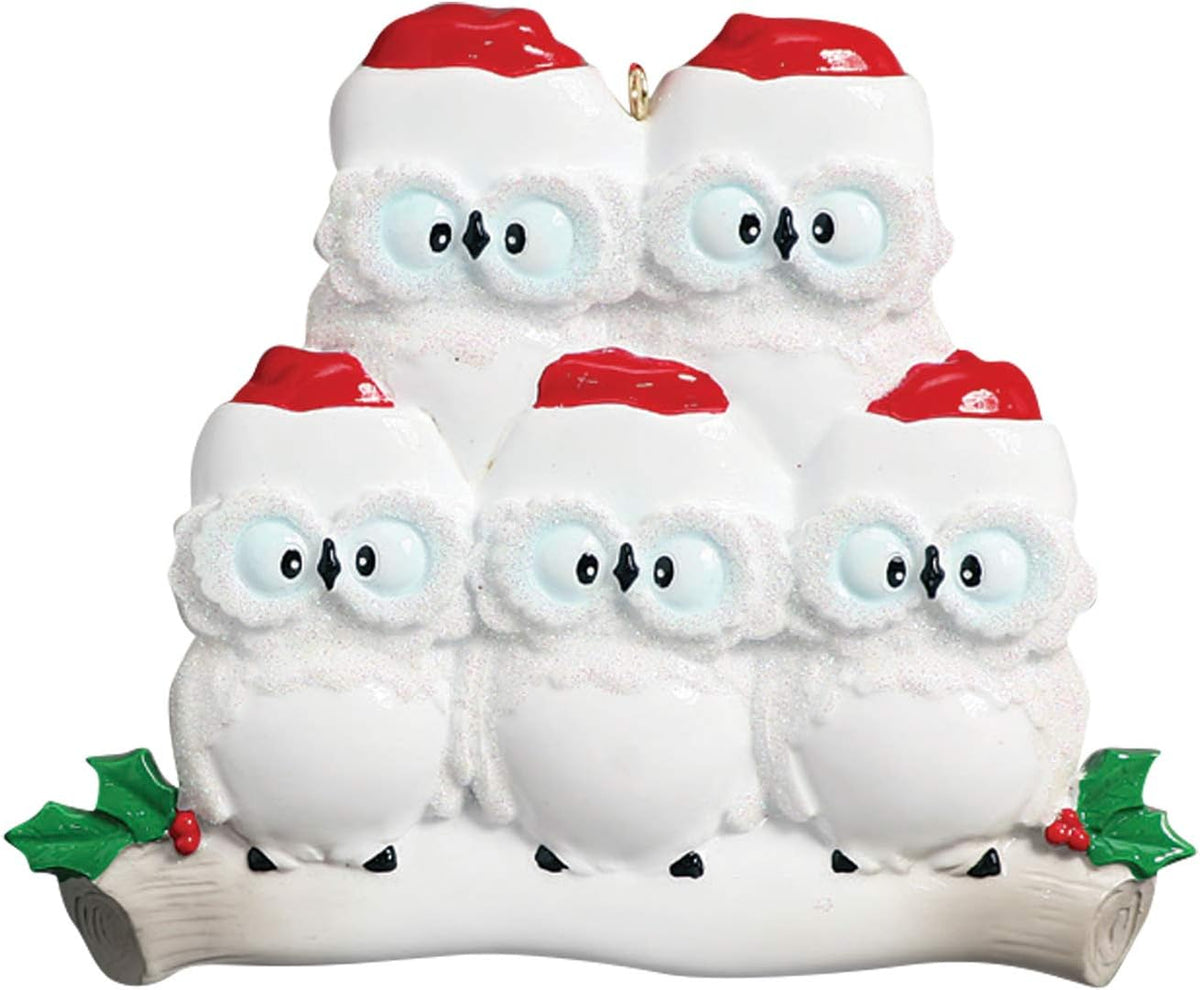 3D Owl Family of 5 Christmas Ornament 2025 Personalized Family Christmas Ornaments 2025 | White
