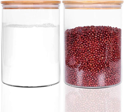 Set of 2 Large Glass Food Storage jar, 100 FL OZ (3000ml) Glass Flour Canister with Airtight Bamboo