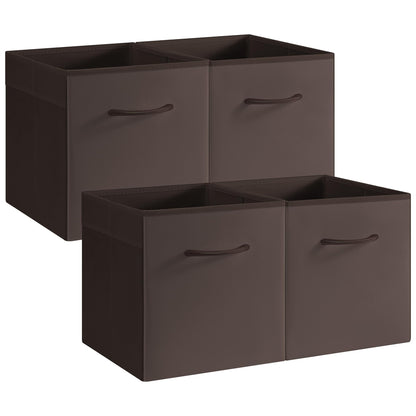 StorageWorks 11in Leather Storage Cubes, Cube Organizer Bins, Brown, 4-Pack