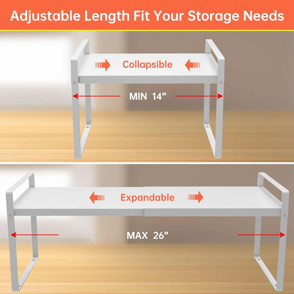 Adjustable Kitchen Shelf Organizer 9", (2 Pack) Heavy-Duty Cabinet Shelves for Countertop, Pantry &