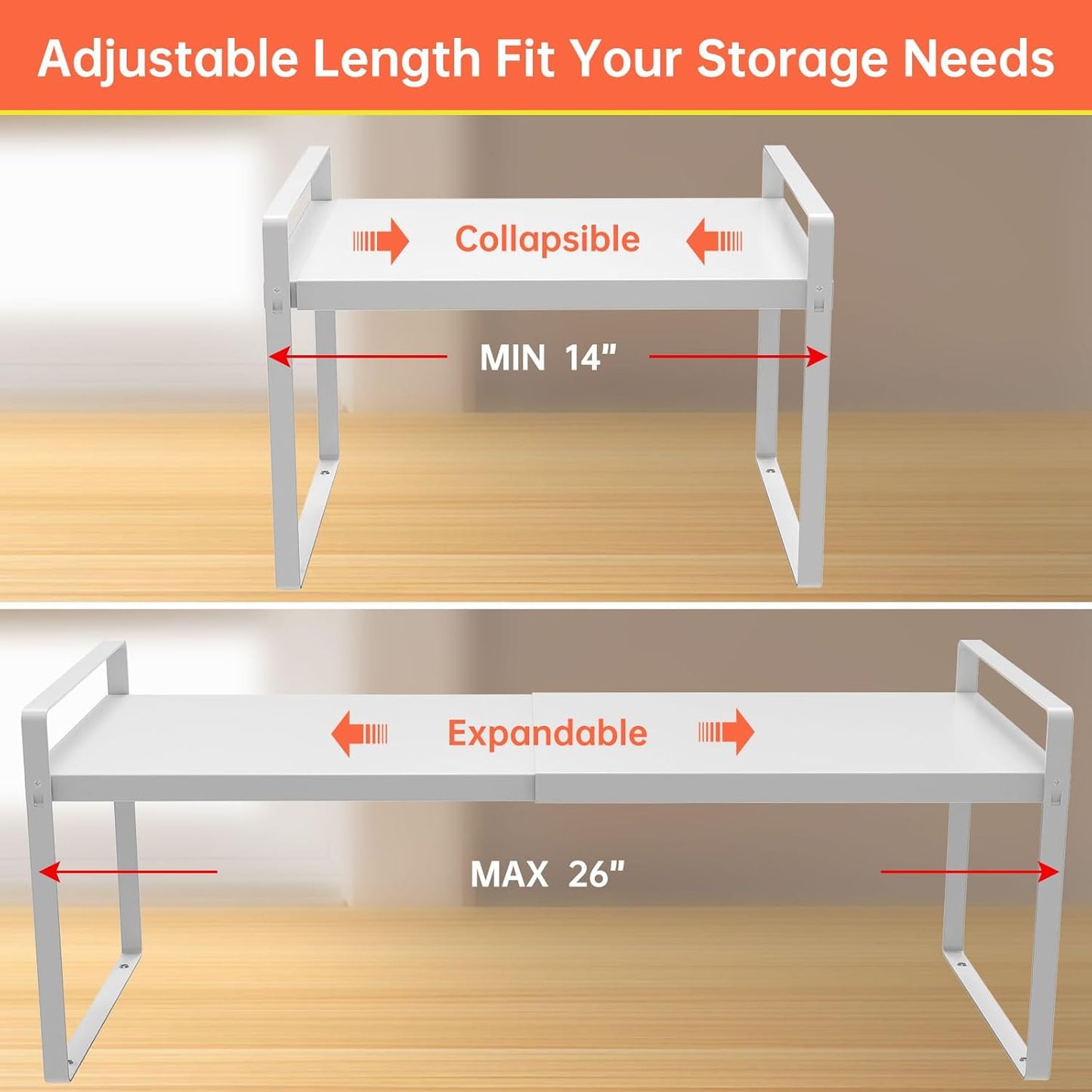 Expandable Cabinet Organizer 14"~25", Kitchen Shelf Organizer Spice Rack 11” wide, Cupboard