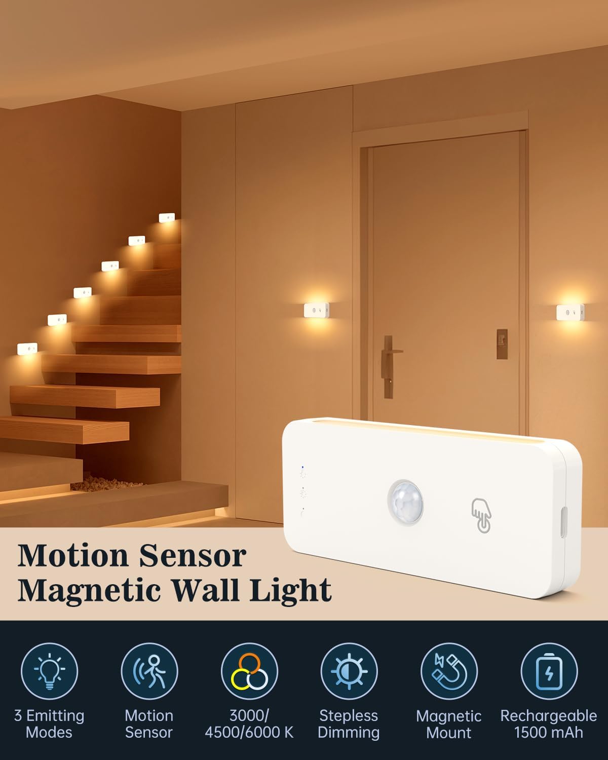 Yiliaw Motion Sensor Night Lights Indoor - Rechargeable Stick-On Stair Lights with Wireless