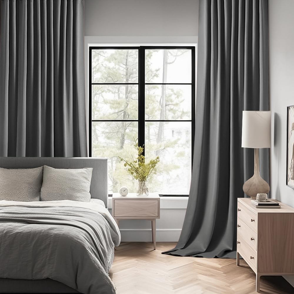 MIULEE Back Tab Grey Blackout Curtains 120 Inch Long 2 Panels Set for Living Room Bedroom Privacy