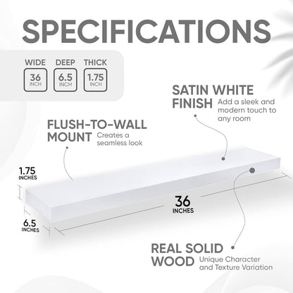 Homeforia White Floating Shelves 36 inch, High End Solid Real Wood 36inch Floating Shelf for Wall