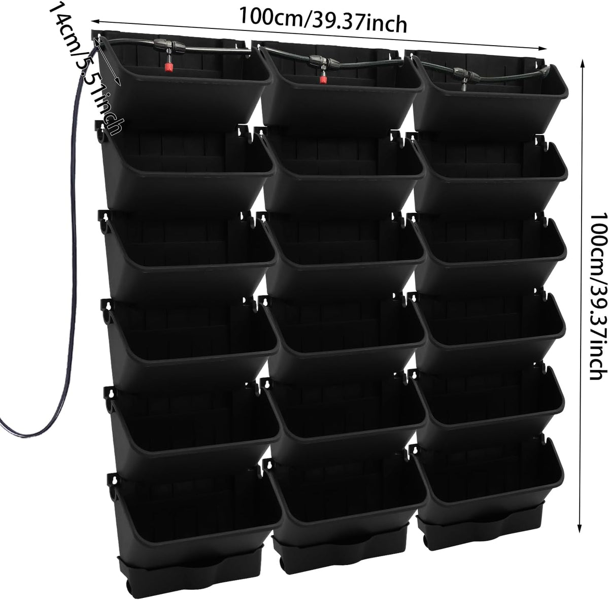 18 Pots Self-Watering Wall-Mounted Planter, 39.4”L x 39.4”H Vertical Wall Planter Self Watering