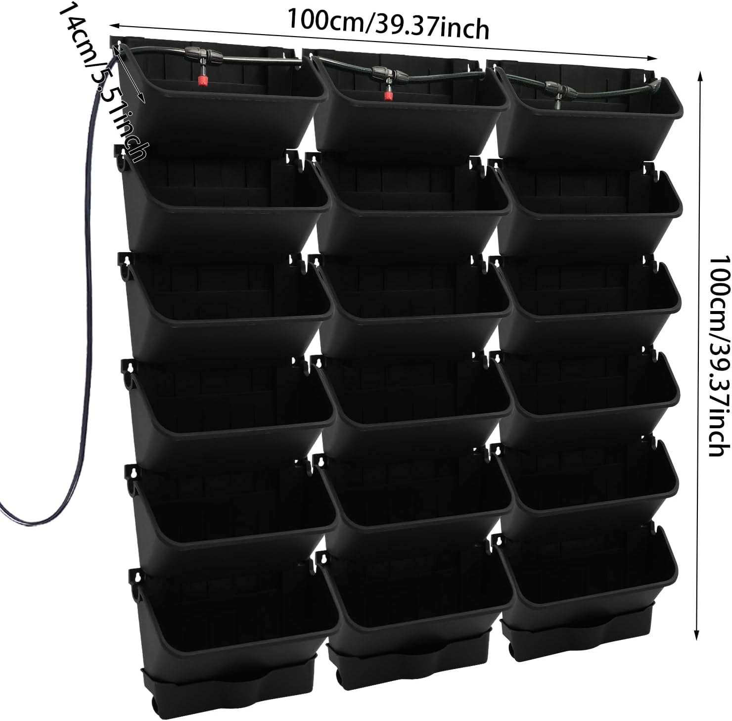 18 Pots Self-Watering Vertical Wall Planter, 39.4”L x 39.4”H Stackable Plastic Wall-Mounted Plant