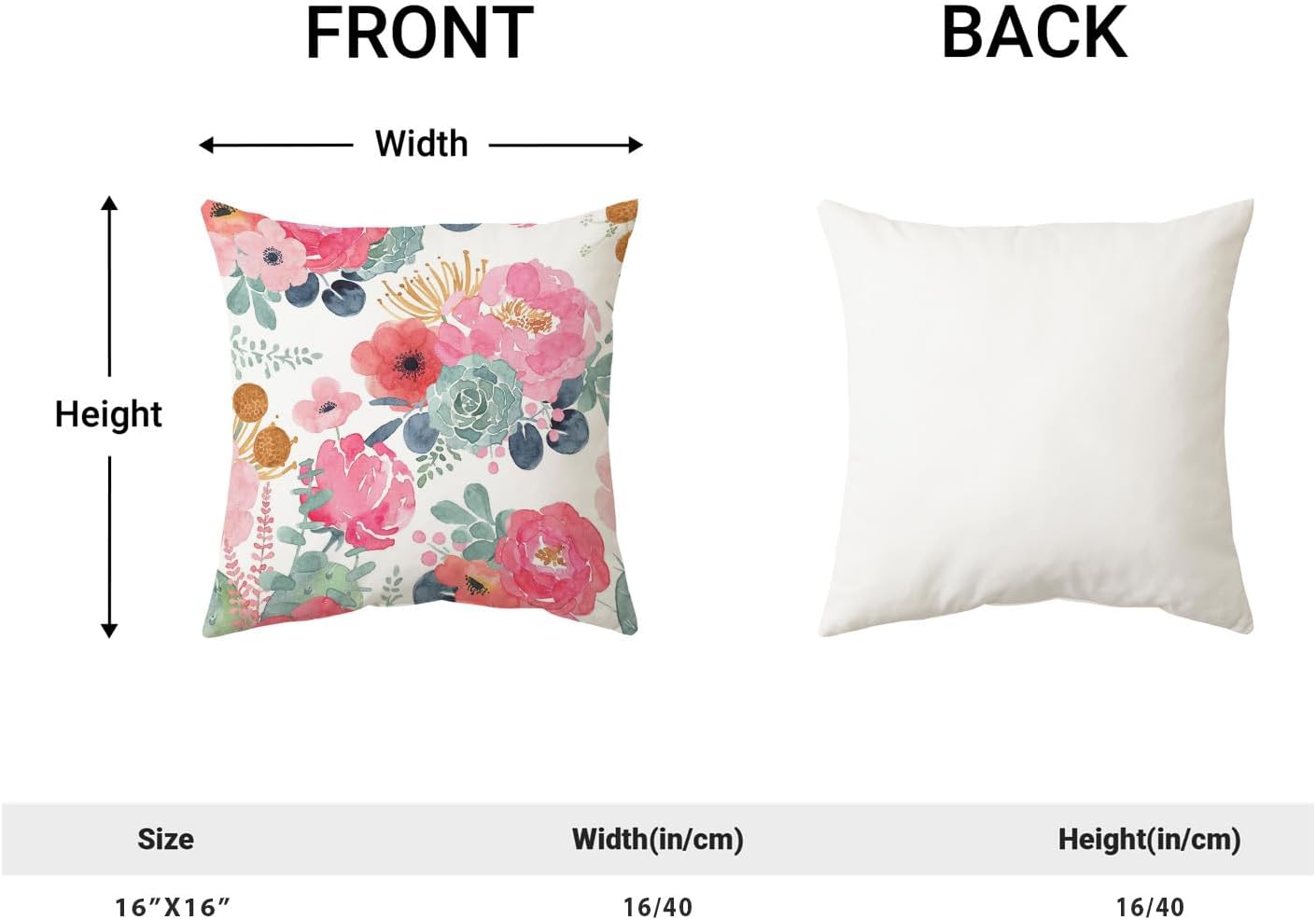 CXMEIFLY Spring Floral Pillow Covers 16 x 16 Inch Set of 2 for Watercolor Pink Flowers Decor Throw