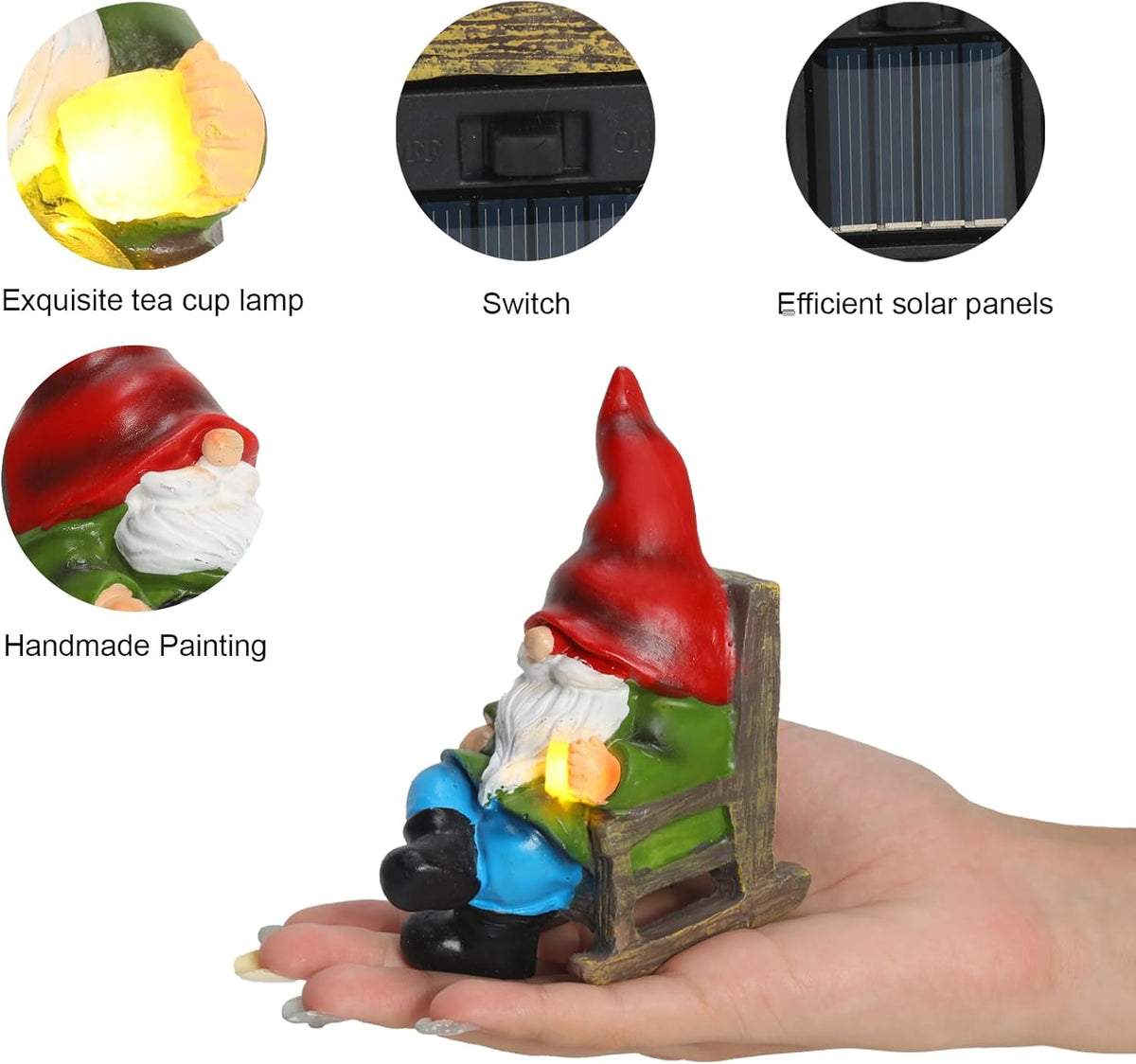 Garden Gnome Statue Solar Light Miniature Outdoor Decor Gnome Figurine for Outdoor Indoor Home Lawn