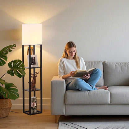HomeFocus - Floor Lamp with Shelves,Shelf Floor Lamp with LED Bulb,Bookshelf Corner Display Lamp