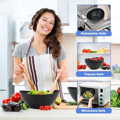 Big Wheat Straw Bowls,Large Salad Bowls Set of 2,Dishwasher and Microware Safe Plastic Bowls