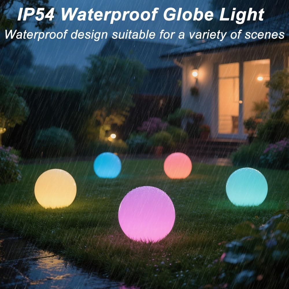 10-in Solar Globe Light, Solar Garden Ball Light Outdoor w/Remote, 16 RGB Color 4 Modes Glowing