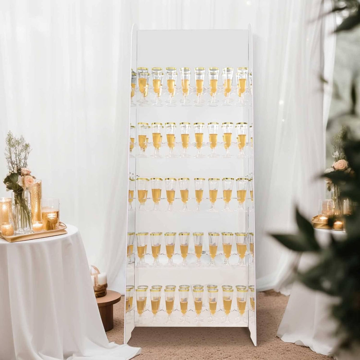 Tableclothsfactory Silver Mirror Finish 5-Tier Wine Glass Stemware Rack, 40 Champagne Flute Holder