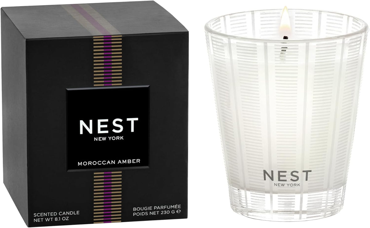 NEST New York Scented Classic Candle, Moroccan Amber - 8.1 oz - Up to 60-Hour Burn Time - Reusable