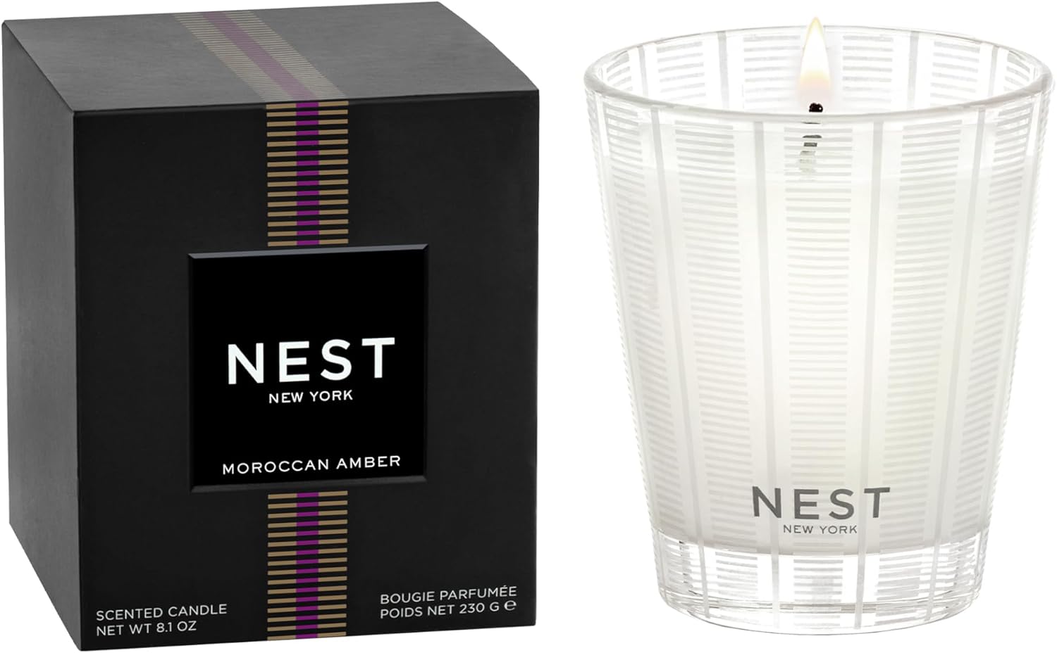 NEST New York Scented Classic Candle, Moroccan Amber - 8.1 oz - Up to 60-Hour Burn Time - Reusable