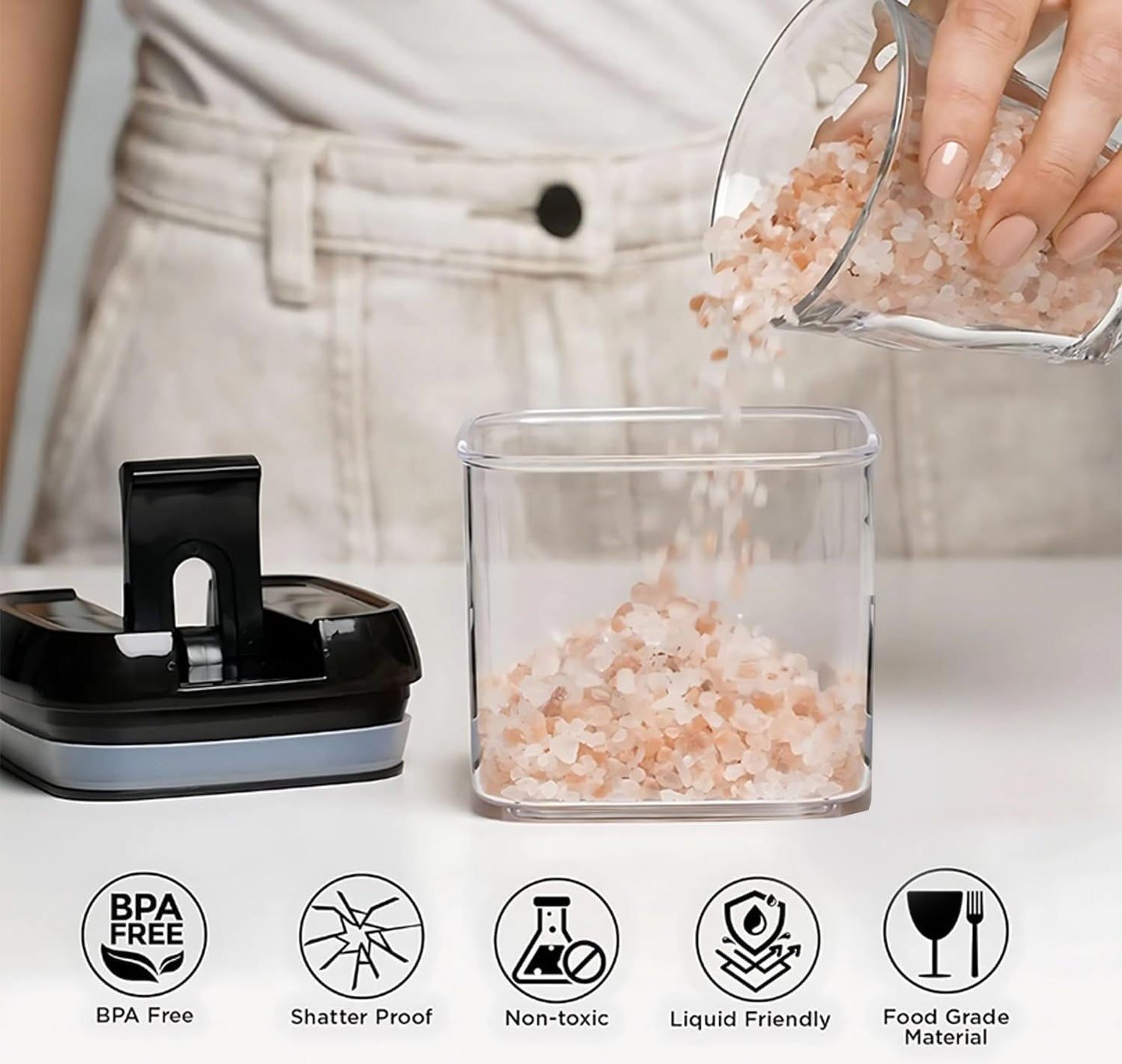 Shazo 6 PC Airtight Food Storage Containers - BPA Free Clear Plastic Snack & Spice Containers with