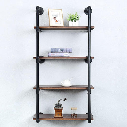 Industrial Pipe Shelving Wall Mounted,24in Rustic Metal Floating Shelves,Steampunk Real Wood Book