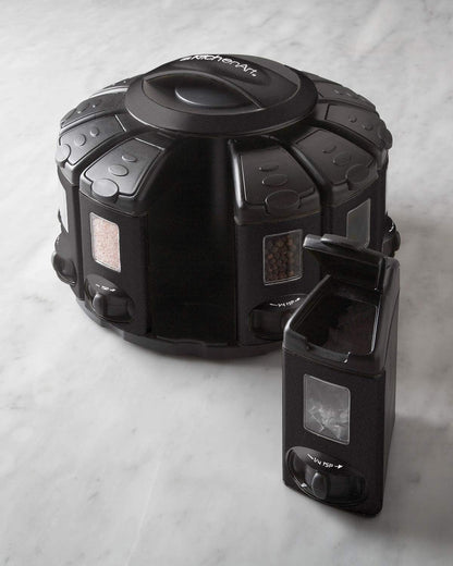 Kitchen Art Select-A-Spice Auto-Measure Pro Carousel 12 Compartments Spice Rack, Black 9.5 x 9.5 x