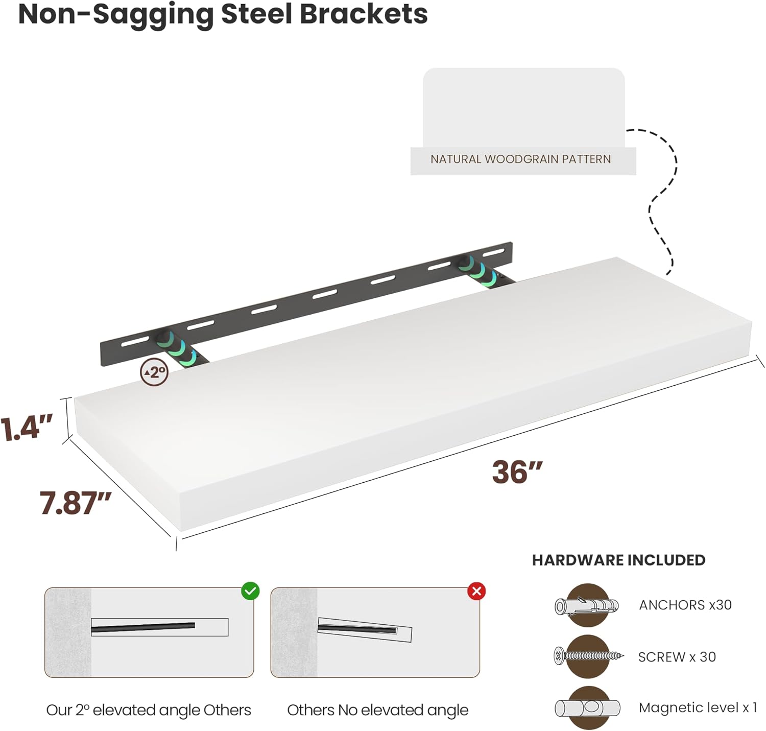 Floating Wood Shelves for Wall 36 Inches x 8”x 1.4” Shelf Floating Home Decor, Heavy Duty Shelf
