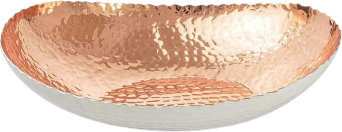 Monarch Abode Hand Hammered Decorative Bowl for Home Decor, 12.75-Inch White and Copper Plated