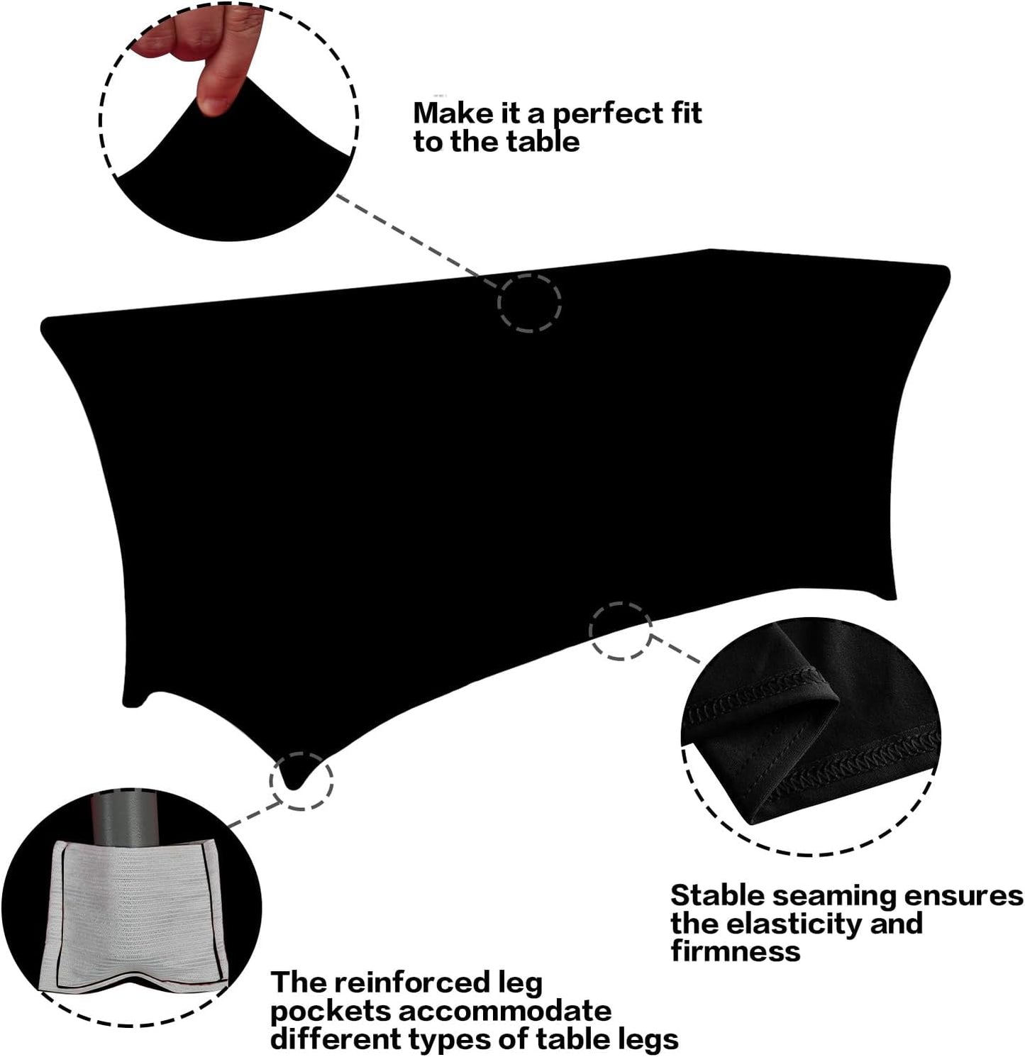 IVAPUPU 8FT Spring Table Cloth for Rectangular Fitted Events Stretch Black Table Covers Washable