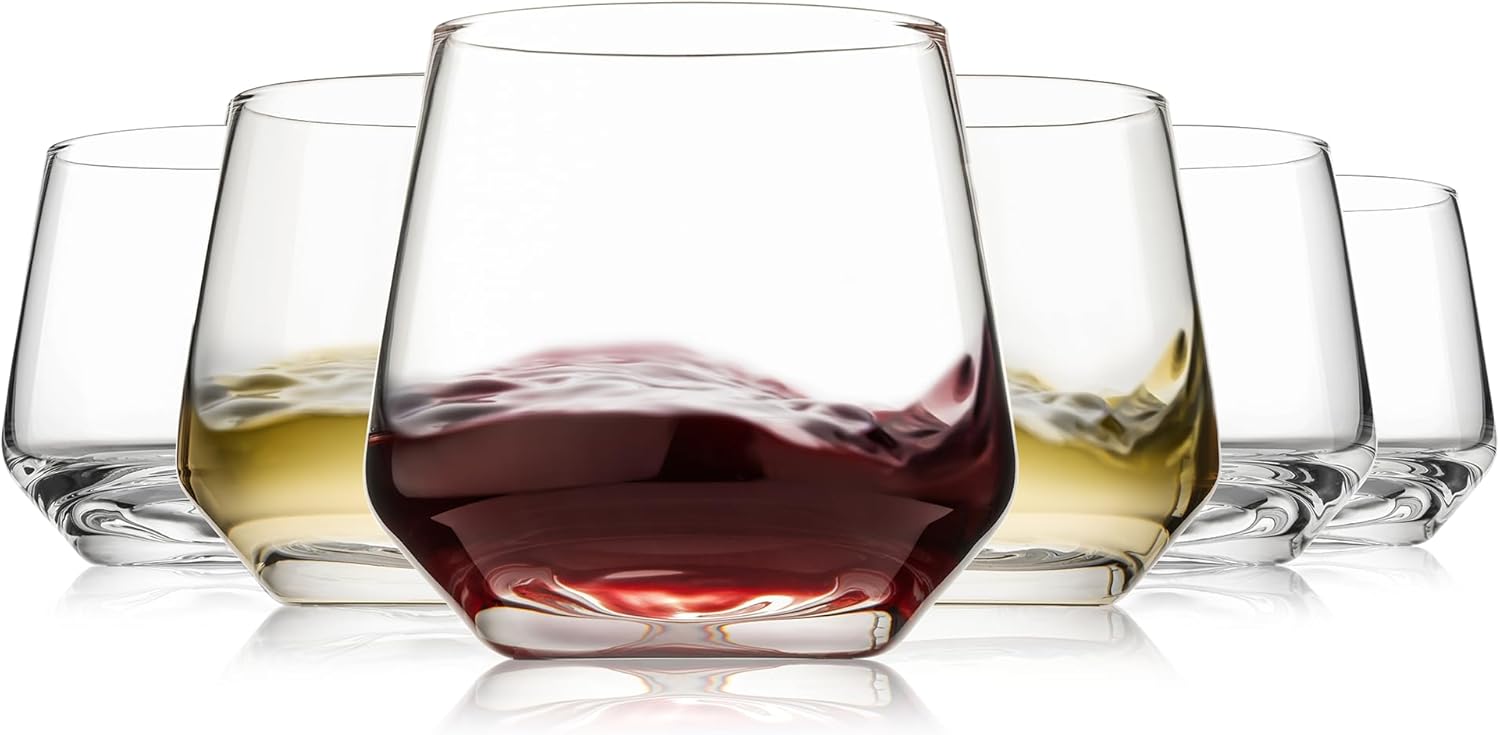 Stemless Wine Glasses Set of 6, 13.5oz Red White Wine Glasses for Daily Use, Hosting, Home Bar