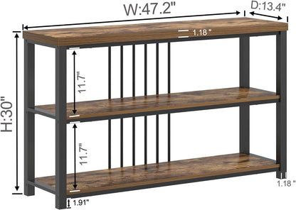 FOLUBAN Industrial Console Table, 3 Tier Entryway Table, Sofa Foyer Table for Living Room Hallway