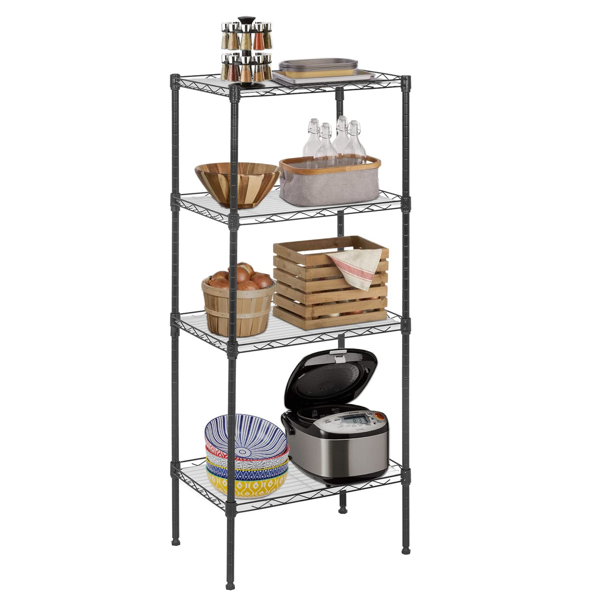 FDW 18L x 12W x 44H Wire Shelves Metal Shelf with 4 PP Sheets Storage Shelves 4 Tier Layer Storage