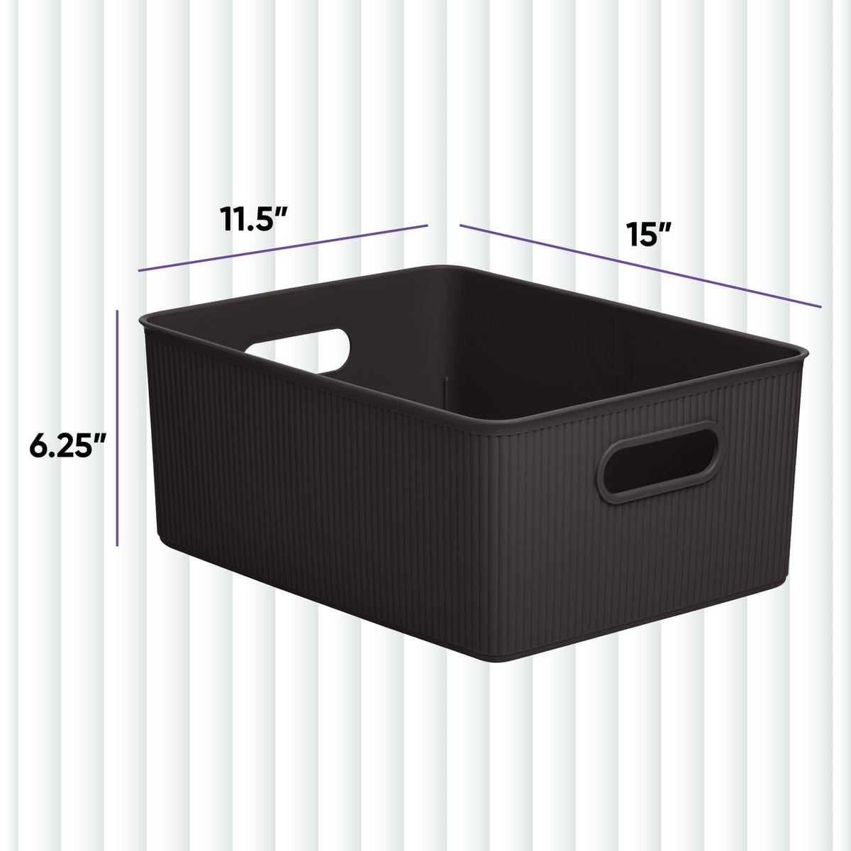 Superio Ribbed Collection - Decorative Plastic Basket Open Home Storage Bins Organizer, Large Brown