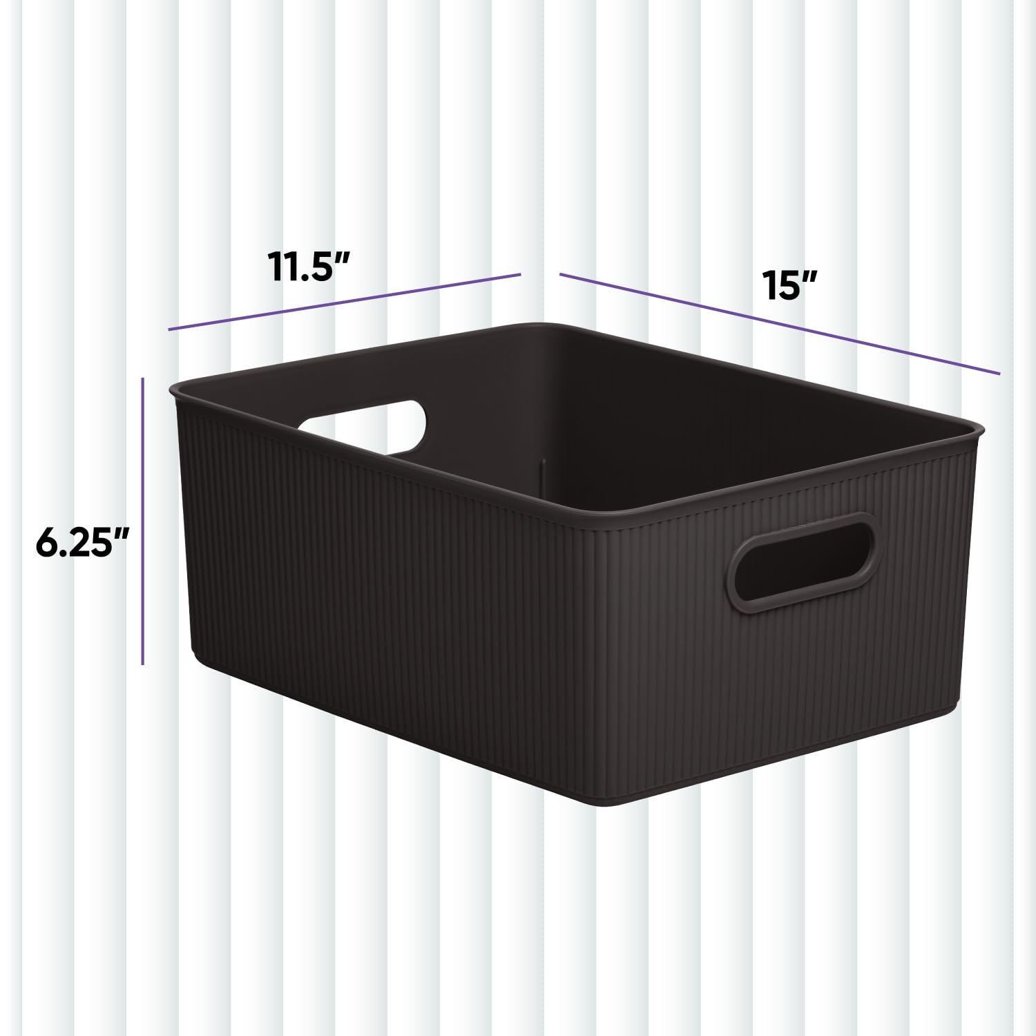 Superio Ribbed Collection - Decorative Plastic Basket Open Home Storage Bins Organizer, Large Brown
