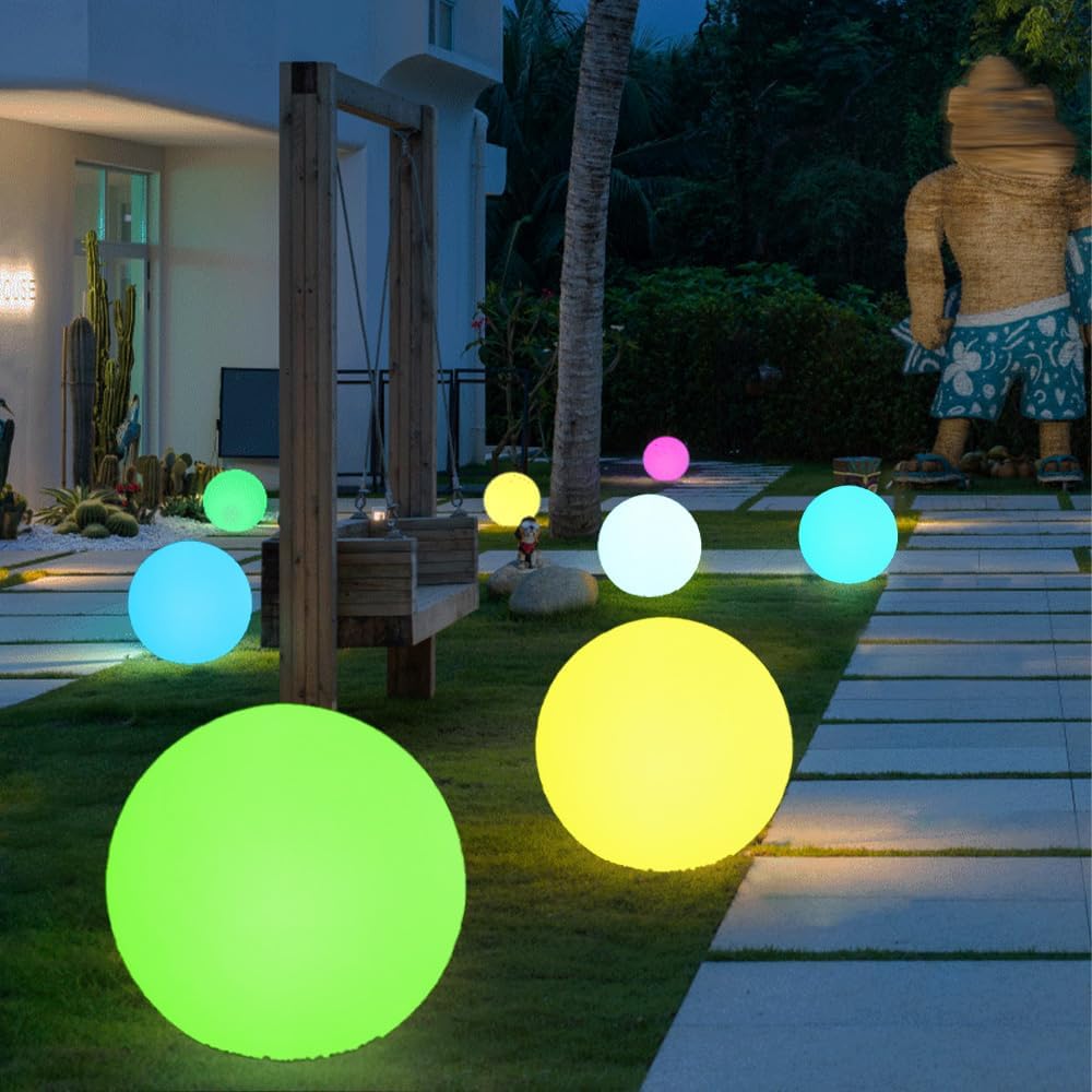 Large LED Glowing Ball Light, 20-in Outdoor LED Garden Orb Lights, Rechargeable Globe Lights RGB
