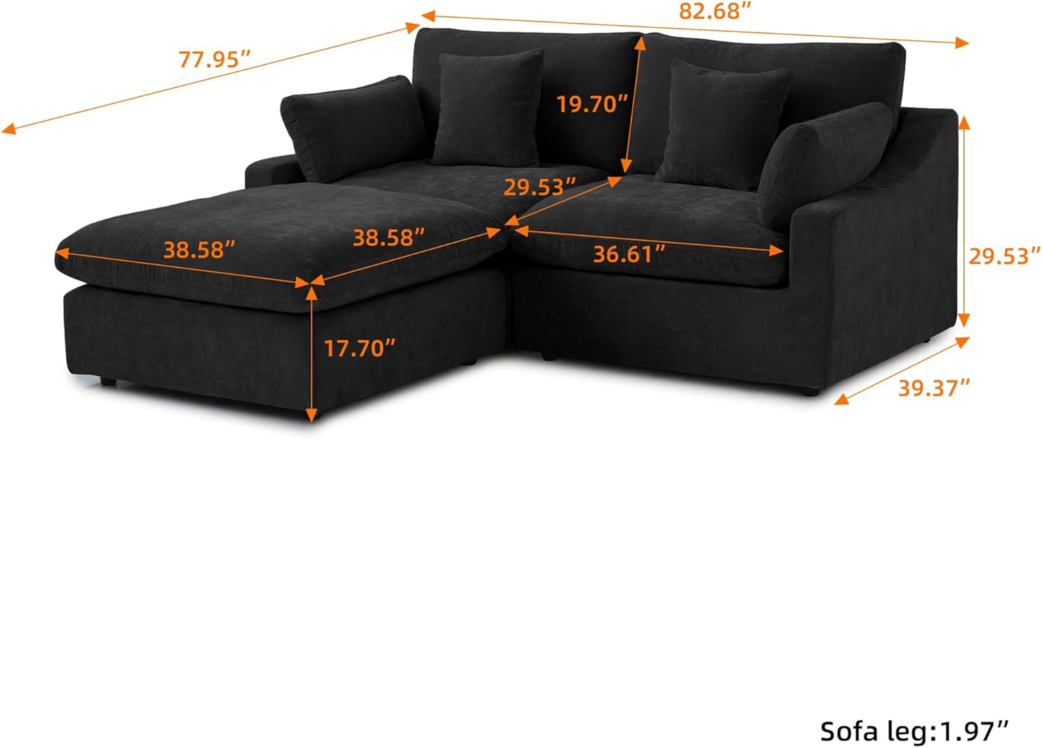 JACH Sectional Couches for Living Room, Cloud Sectional Couch with Deep Seat, Love Seat Modular