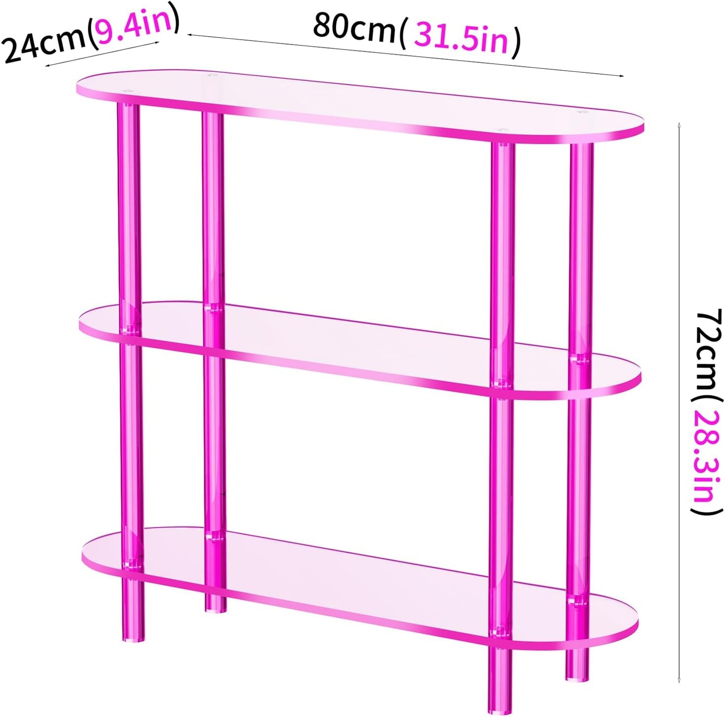Clear Bookshelf, Acrylic Bookcase with Open Book Shelf Console Table for Entryway Office (3 Tier