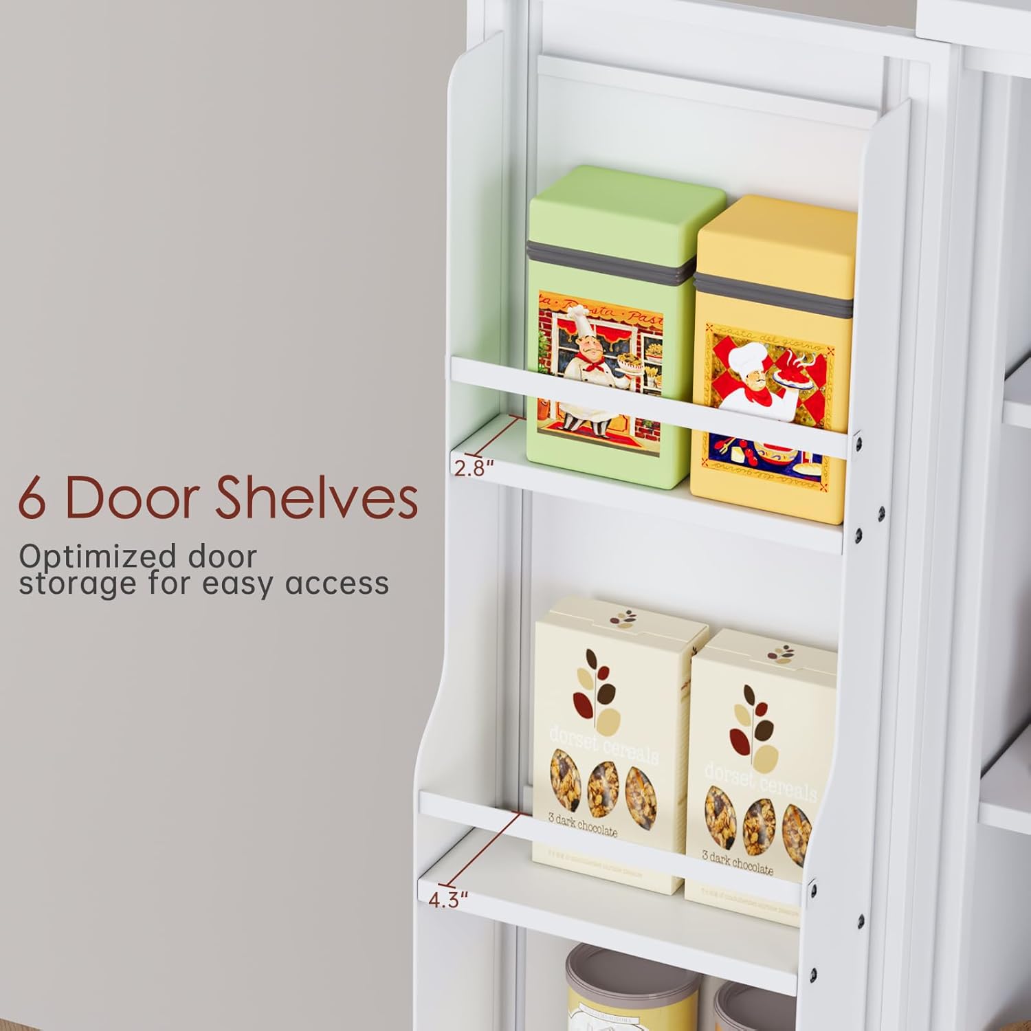 75" H Metal Storage Cabinet, Pantry with 6 Door Shelves and 4 Adjustable Shelves, Leveling Foot for